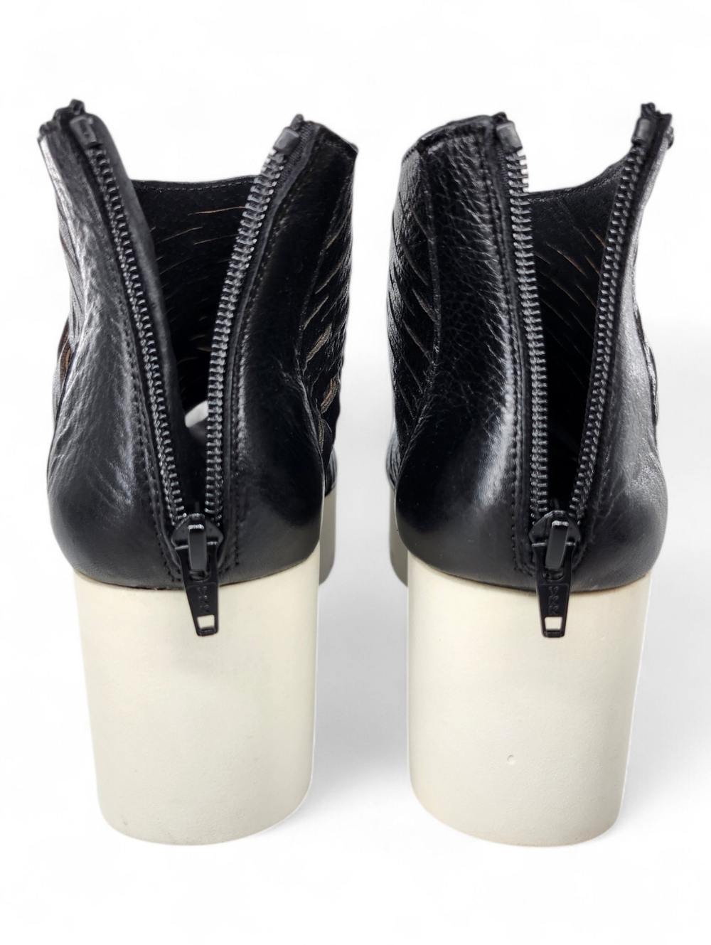 8100 Melrose Black Slit Leather Peep-Toe Ankle Back-Zip Wedge Sandals Italy - Picture 7 of 13